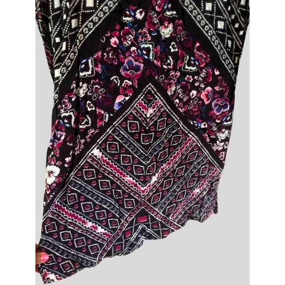Express Tunic Mini Dress Women's Size XS Black Floral Boho Geometric Keyhole - Picture 7 of 10